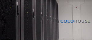 image of a row of cabinets in a data center with colohouse logo
